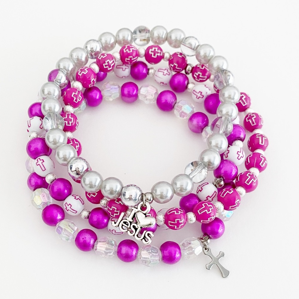 4-Pc Christian Cross Bracelet Set, Gift for Her